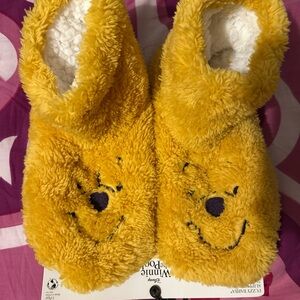Yellow Fuzzy Slippers with Bear Design